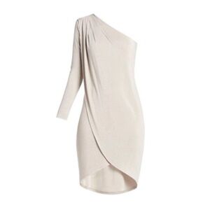 BCBGMAXAZRIA Jolee One Shoulder Tulip Hem Dress Champagne | Size S